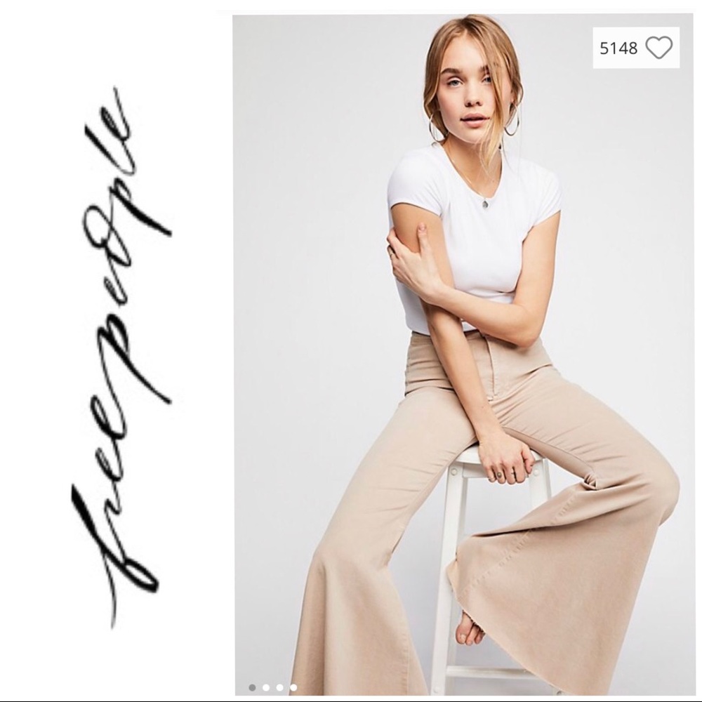 Free People Beige Flare & Wide Leg Jeans